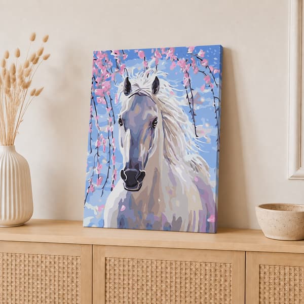 Maleri efter tal med ramme Billeder til maleri - Hvid hest 40x50 cm