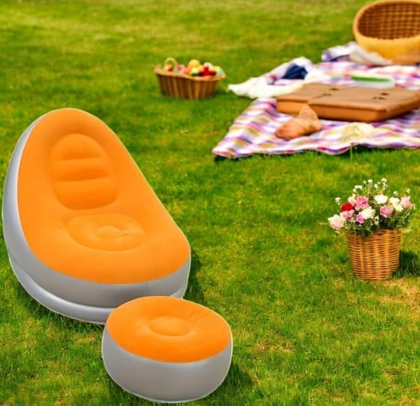 oppustelig lænestol sofa med fodstøtte puff