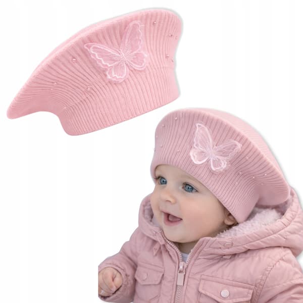 Piger baret 46-50 sommerfuglehat perler elegant forår lys PINK