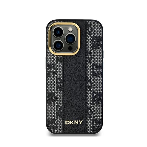 DKNY Læder MagSafe med Ternet Monomønster - iPhone 14 Pro Max Etui (Sort)