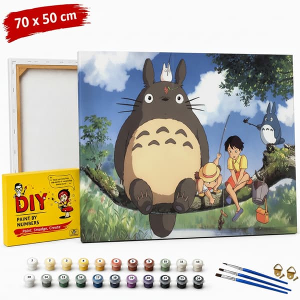 Måla efter nummer-bild med ram Totoro 70x50 cm