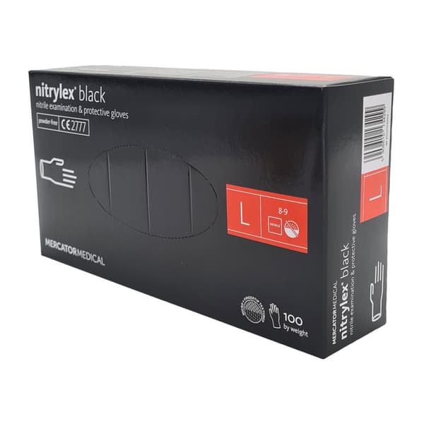 Nitrilhandsker L sorte Mercator Nitrylex Sort 100 stk.