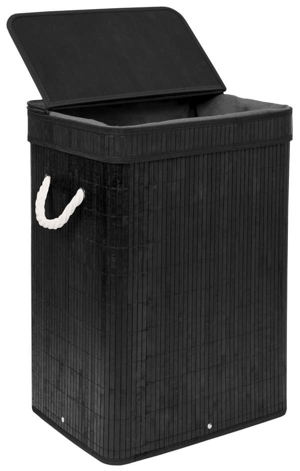 SOREN 80L tvättkorg i bambu med lock, svart