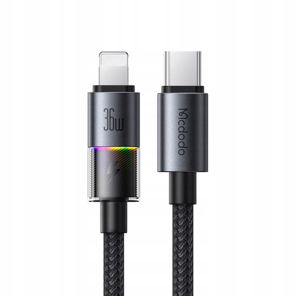 MCDODO USB-C KABEL HURTIG OPLADNING TIL IPHONE LIGHTNING 36W 1M LED SORT