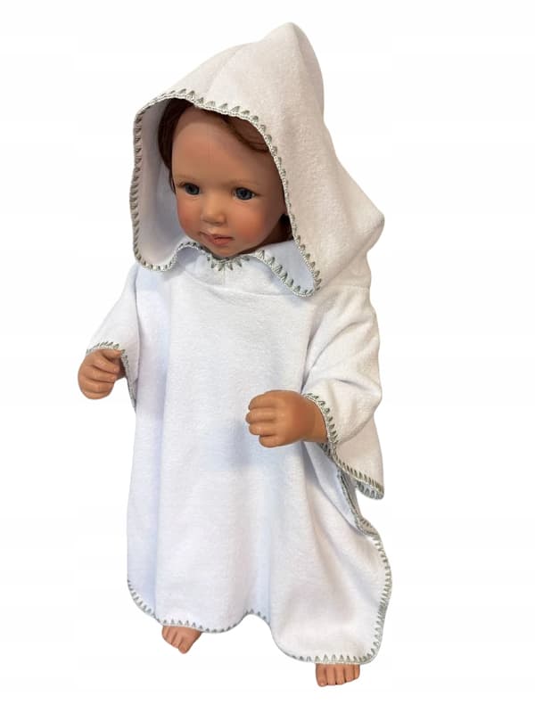 Børnekappe 86-104 håndklæde med HÆTTE, poncho til pool, strand, HVID