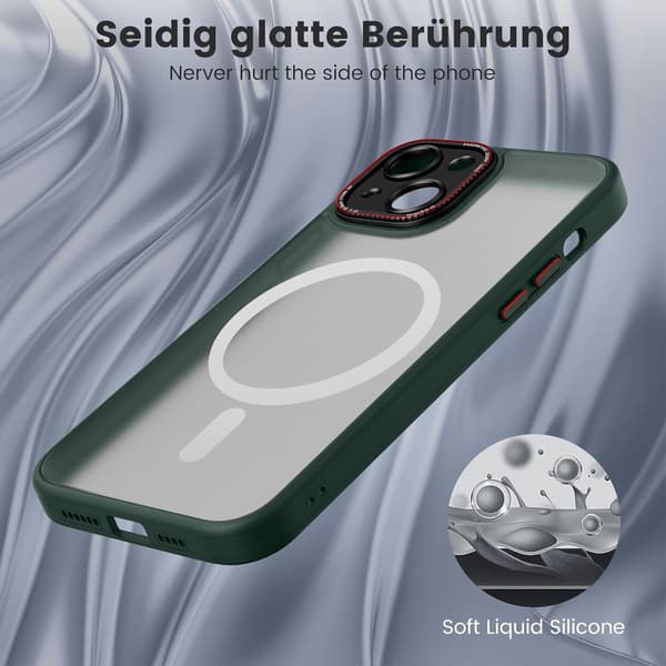 ETUI TIL APPLE IPHONE 14 GRØN KLAR MAT BAGSIDER + MAGSAFE