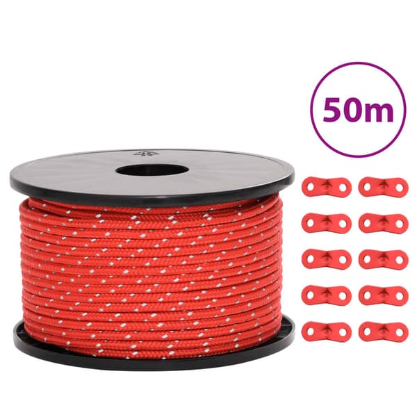 vidaXL teltreb med strammere, reflekterende elementer, 50 m, 5 mm