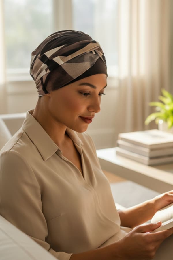 Lena dameturban brun sweater 527 efterår også efter kemoterapi