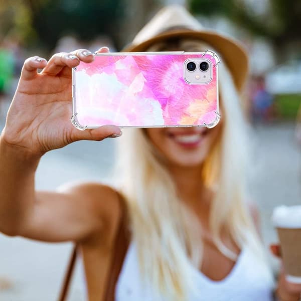 APPLE IPHONE 11 ETUI SILIKONE ROSA GULE AKVARELMØNSTRE