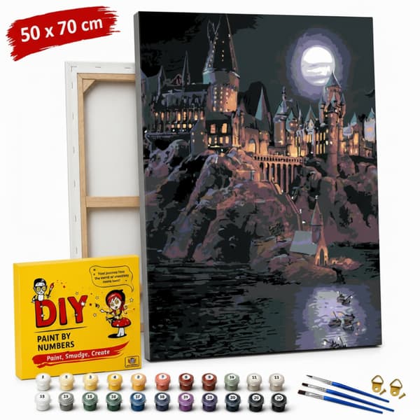 Mal efter tal billede med ramme Hogwarts om natten Harry Potter 50x70 cm