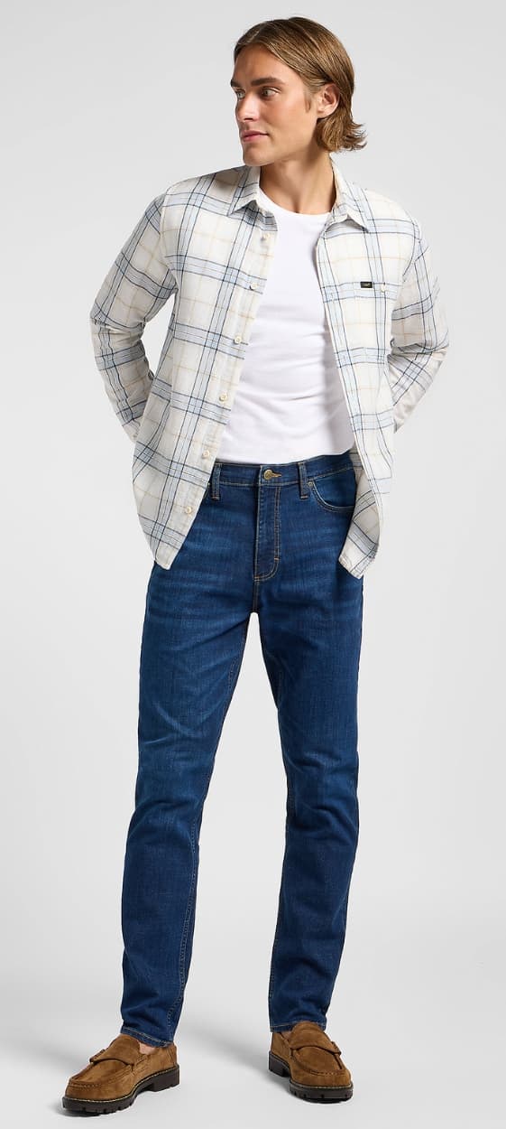 Lee Leesure herrskjorta linne rutig regular fit blå XL
