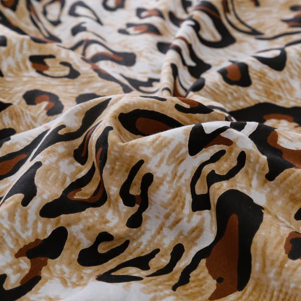 Satin Sengesæt 220x200cm Leopard Beige Brun