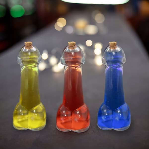 Eros glasflaska 100ml för alkoholfest rolig present med sugrör