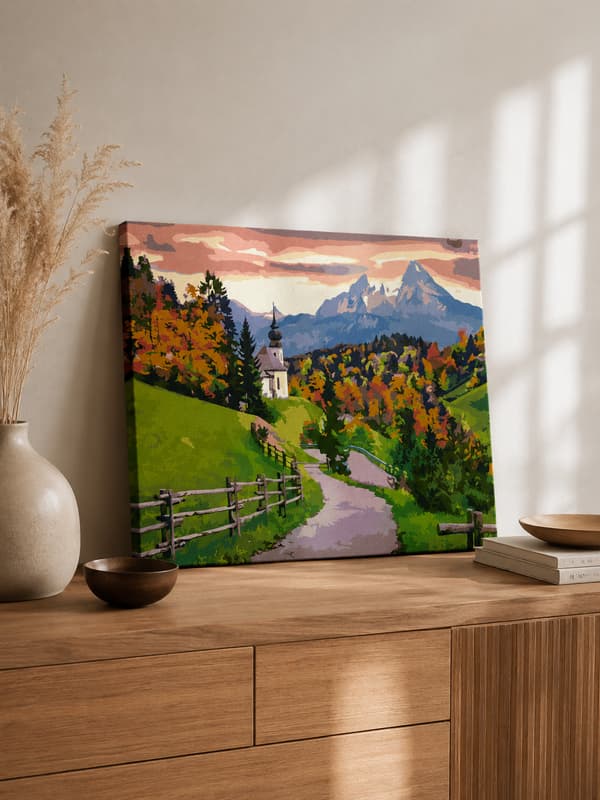 Maleri efter tal med ramme Billeder til maleri - Efterårsstilhed 50x40 cm