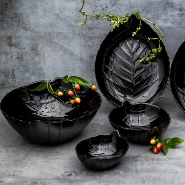 Salatskål i glas, blad, sort, universal, 17,5 cm, 330 ml, 1 stk.