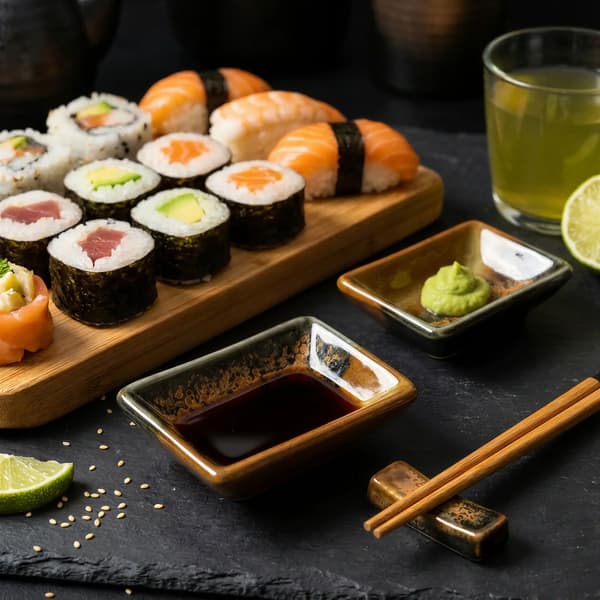 SKÅLBEHÅLLARE FÖR DIPPSÅS SUSHI SÅS BÅT REKTANGULÄR KERAMIK 30ML