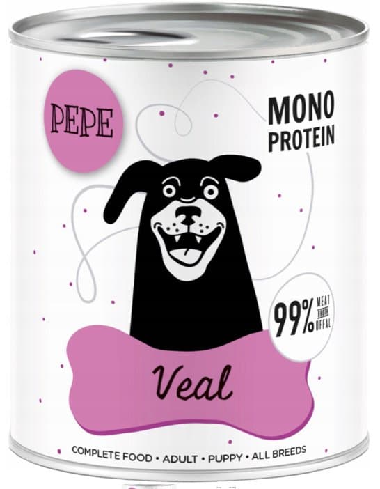 Pet Paka | Pepe | Vådfoder til hunde - 800g dåse - Kalvekød | Kalvekød 800g