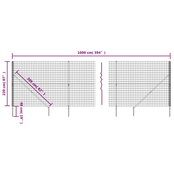 vidaXL nethegn med ankre, grøn, 2,2x10 m
