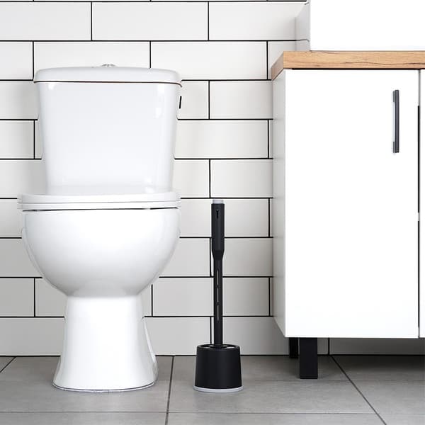 Silikone toiletbørste med stativ og væskedispenser sort 40 cm