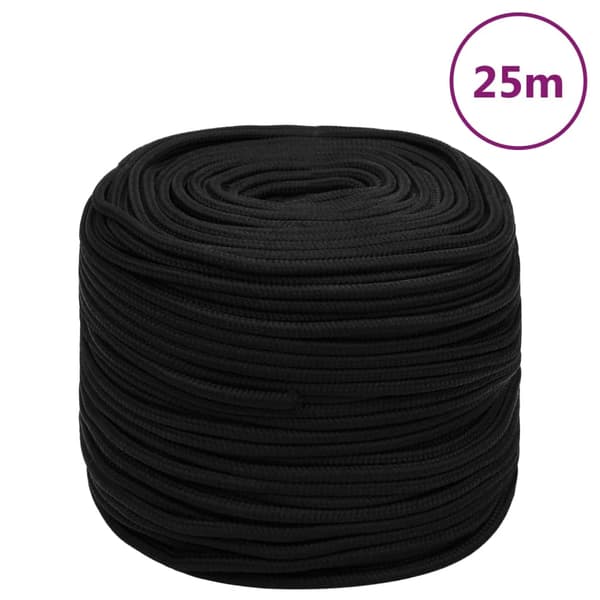 vidaXL arbejdsreb, sort, 8 mm, 25 m, polyester