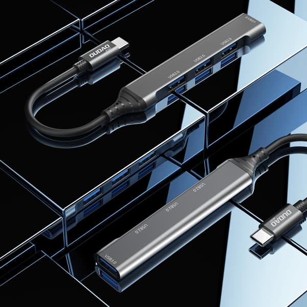 Dudao HUB 4i1 USB-C - 4x USB-A (3 x USB2.0 / USB3.0) 6,3 cm sort (A16T)