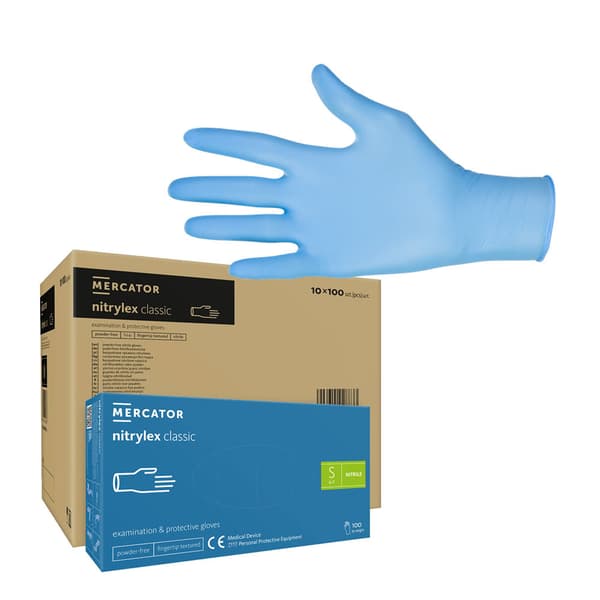 Nitrilhandsker S blå Mercator Nitrylex Classic 100 stk. karton 10-pak