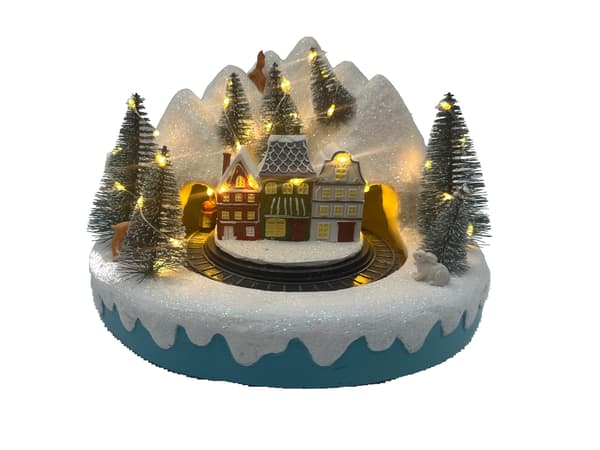 StarryLights Julspeldosa - Snötäckta Berg med LED-ljus