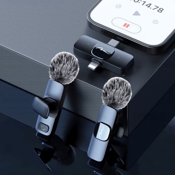 MICRO-MIC DUO - 2x Trådlös kragmikrofon (set), med klipp, iOS & Android (OTG), mini, superkänslig USB-C & LIGHTNING