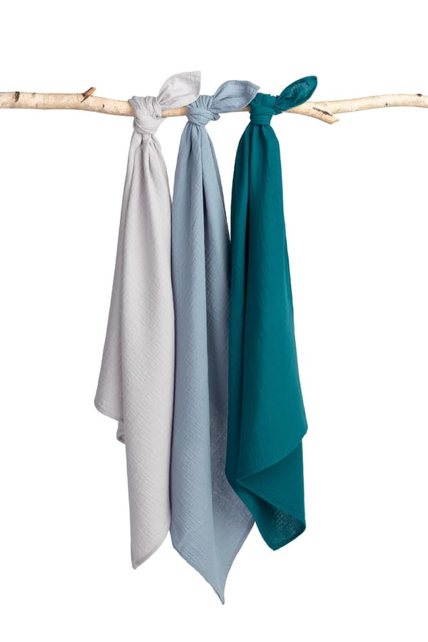 Muslin ble, ensfarvet blå (Pakke - 3 stk)