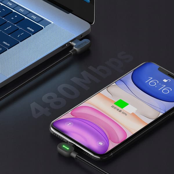 MCDODO 90° vinklet USB-C LIGHTNING dobbeltsidet kabel til iPhone 13 14 LED 2M