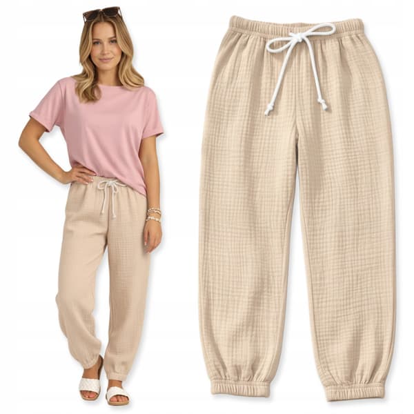 Dammuslinbyxor ungdom M sommer 100% bomuld luftig beige