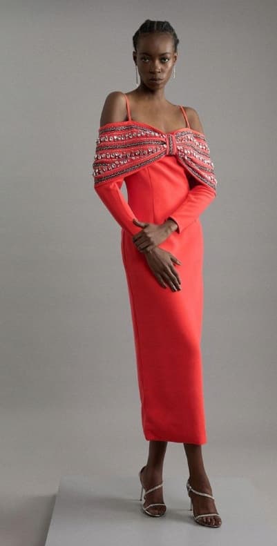 KAREN MILLEN ORANGE OFF-SHOULDER-KLÄNNING 40 B1C