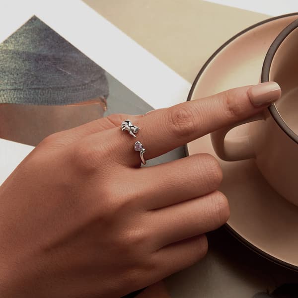 Silver universalring, kattunge med hjärta, silver 925
