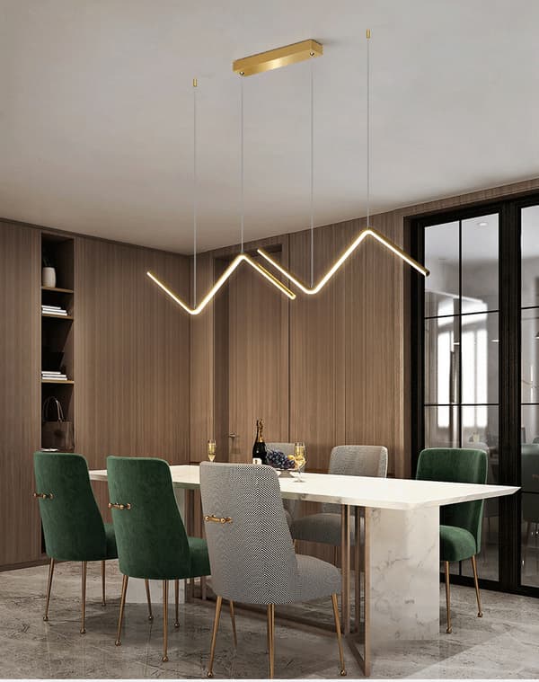 Zigzag-guld loftspendellampe med integreret LED, moderne, til køkkenø