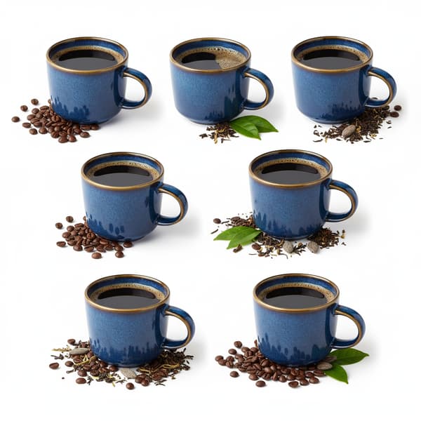 KAFFE- OG TEKRUS SÆT 6 DELE 350 ML MØRKEBLÅ KERAMIK