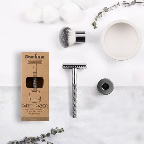 Bambaw, återanvändbar rakapparat, ställ, silver