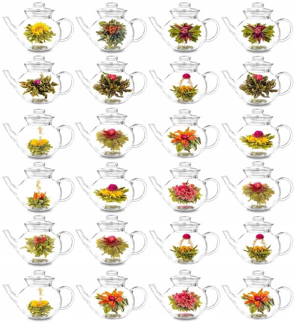 Blomstrende tesæt 24 stk graveret teinfuser