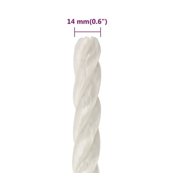 vidaXL Arbetsrep, Vitt, 14 mm, 250 m, Polypropylen