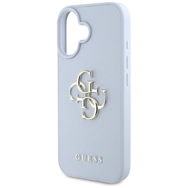 Guess Grained Big 4G Logo Small Classic Logo cover til iPhone 16 blå