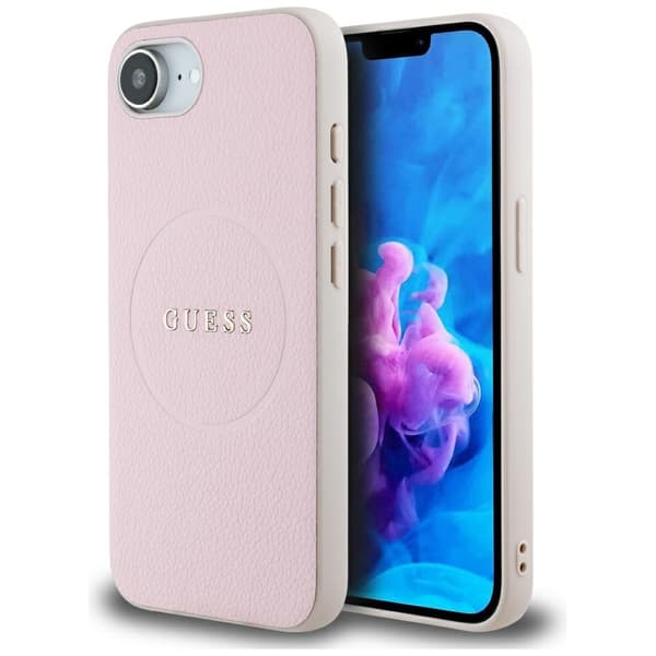 Guess Grained Ring MagSafe-etui til iPhone 16e i lyserødt