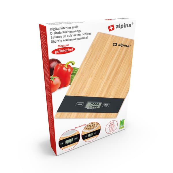 Alpina - Digital köksvåg i bambu 5 kg