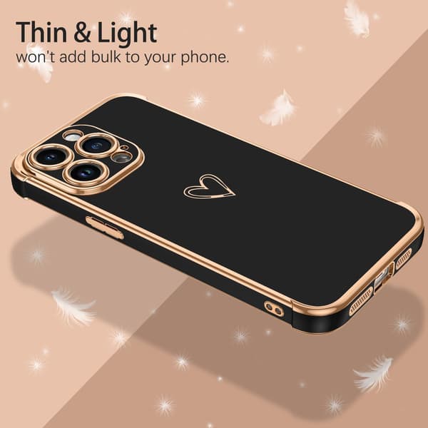 ETUI TIL APPLE IPHONE 14 PRO SORT GULD HJERTE HOLDBART A2890