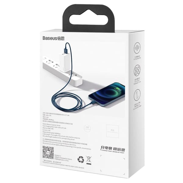 Baseus Superior Series USB till Lightning-kabel, 2.4A, 2m (blå)