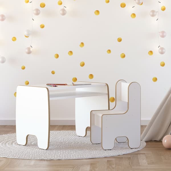 Barn Timi-bord + stol MDF vit