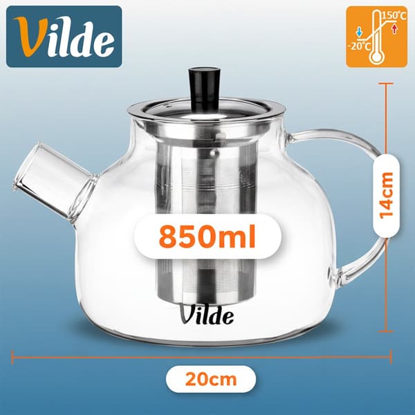 Värmetålig glaskanna med teinfusör 850 ml