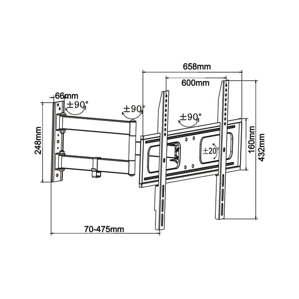 Cabletech TV-beslag til 40"-65" TV, justerbart, maks. 50 kg