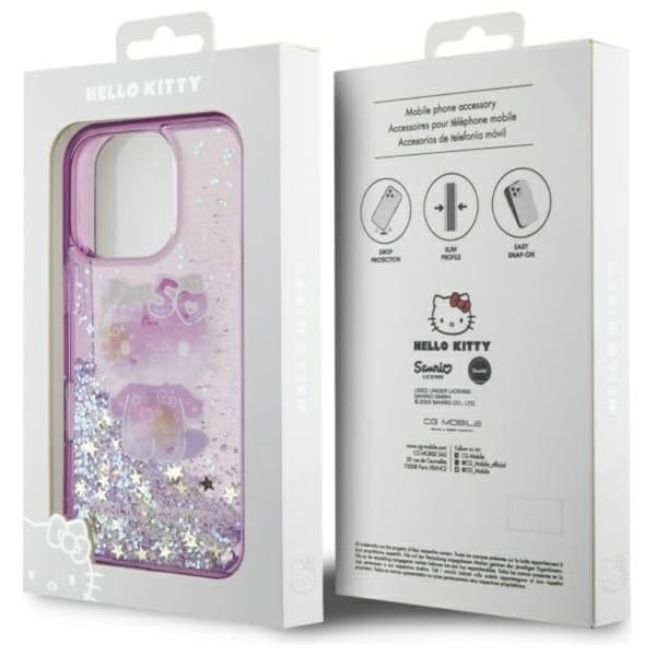 Hello Kitty Liquid Glitter 50-års jubilæumsfest - iPhone 16 Pro Max cover (lilla)