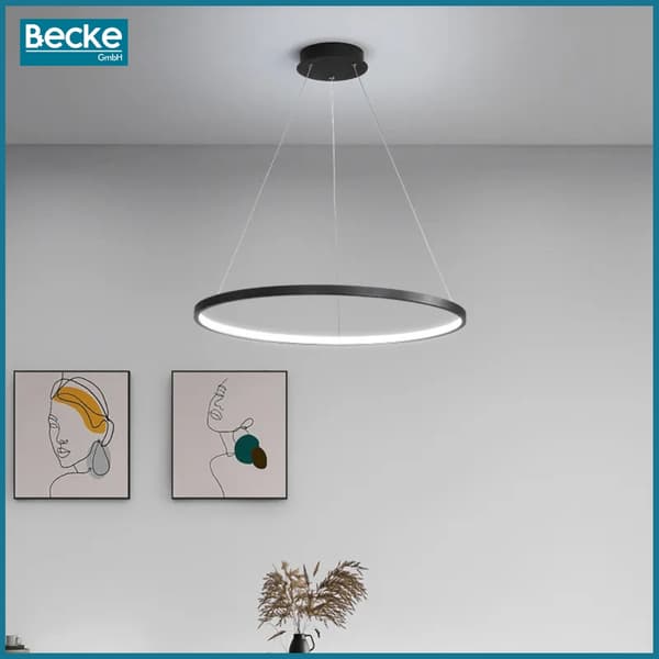 Ring LED loftlampe, matsort, 25W, moderne, industriel, hængende, lang, neutral