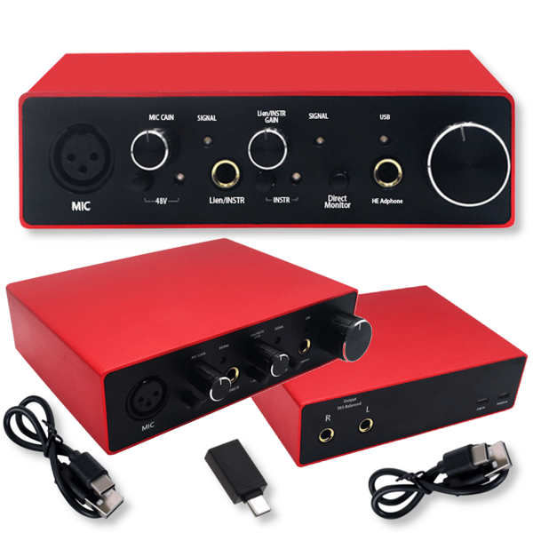 USB audio interface x2 lydkort 16-bit 48V 23 dB 2 V RMS guitarlyd