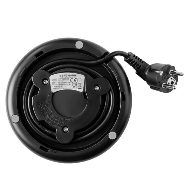 Bergmann FR006 elektrisk kedel rustfrit stål 1,7L 2200W sort base